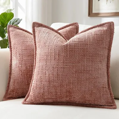 2 Chenille-Kissenbezüge, 40x40 cm, rosa, weich, dekorativ