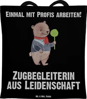 Produktbild von Mr. & Mrs. Panda Beutel Zugbegleiterin Leidenschaft - Schwarz - Geschenk, Tasche, Laptoptasche, Shopping, Stoffbeutel, Tragetasche, Schultasche