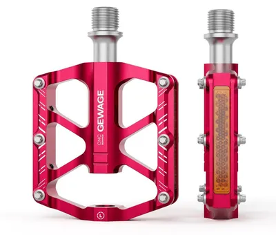 Immagine prodotto di Pedali per bicicletta da 9/16 di pollice, colore rosso, con riflettori, piattaforma in alluminio CNC antiscivolo, adatti per biciclette per bambini