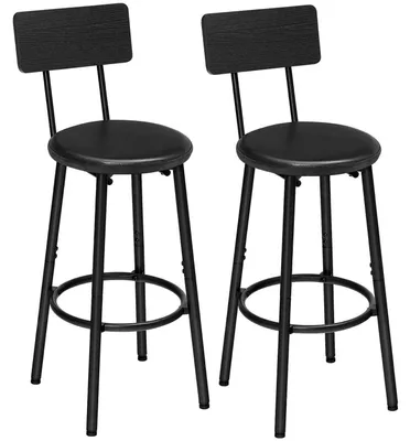 Produktbild von Barhocker 2er-Set mit Rückenlehne, Kunstleder, Fußstütze, Schwarz, 33x33x93 cm