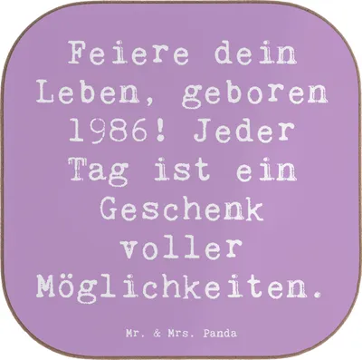 Produktbild von Mr. & Mrs. Panda Untersetzer für Gläser Spruch 1986 Geburtstag - Lavendeltraum - Geschenk, Design, Happy Birthday, Coaster, Alter, Glückwunsch, Glas, Jahrgang, Tassen