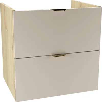 Zdjęcie produktu dla WENA Szafka pod umywalkę 60 cm bez blatu, gładkie fronty, metalowe uchwyty w kolorze złotym Orio (Kolor: Kaszmir/Dąb)