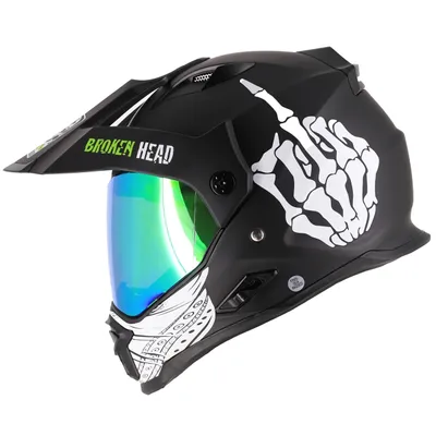 Produktbild von Motorradhelm Broken Head Endurohelm Street Rebel Grün + Grün Verspiegeltes Visier Größe: S (55-56 cm)