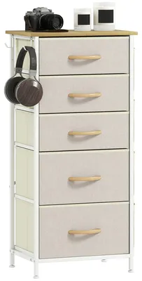 Produktbild von HOMCOM Kommode Schrank mit 5 Schubladen aus Vliesstoff Haken Seitentasche Beige