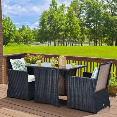 Produktbild von Meble balkonowe na mały balkon, rattanowy zestaw mebli ogrodowych stół jadalny z 2 krzesłami, rattanowy zestaw mebli balkonowych na balkon dla 2 osób, meble balkonowe na mały balkon, w tym poduszki, zestaw balkonowy oszczędzający miejsce