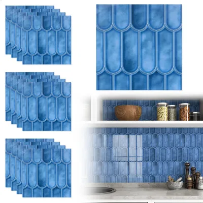 Image de Autocollants décoratifs pour carrelage, pour salle de bain et cuisine, lot de 12, 20 x 20 cm, couleur bleue