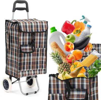 Produktbild von Einkaufstrolley 40 Liter wasserabweisender Trolley, Einkaufswagen, faltbarer Einkaufstrolley, faltbare Einkaufstasche mit 2 Rollen, Einkaufskorb mit R