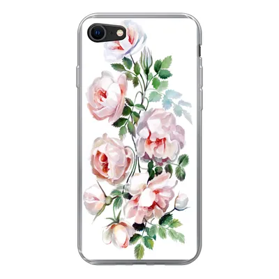 Produktbild von MuchoWow® Handyhülle Schutzhülle Hülle für iPhone SE 2022 Aquarell - Rosen - Blumen Silikon Softcase Handy Hülle - Schutzhülle