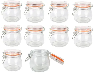 Image de Lot de 10 bocaux en verre avec couvercle à vis, capacité de 500 ml