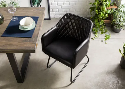Produktbild von MASSIVMOEBEL24 Stuhl Echtleder 55x59x76 schwarz IRON LABEL #17
