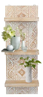 Produktbild von Wandregal Wandbrett mit 3 Ablagen Küchenregal Hängeregal Vintage Landhaus Shabby Chic Regal Panel Model Anisa 25 cm breit weiß