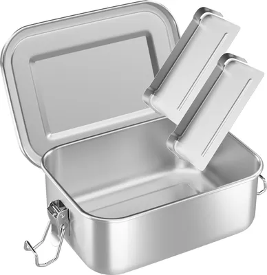 Produktbild von WELLGRO Edelstahl Dosen eckig - 550ml 850ml 1400ml 2400ml auslaufsicher Metall Brotdose Lunchbox, Kapazität:850 ml