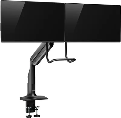 Produktbild von V7 Befestigungskit (Gelenkarm, 2 VESA-Platten, Klammerbasis) - für 2 LCD-Displays - hochbelastbar, Gasfeder - Kunststoff, Aluminium, Stahl - Bildschirmgröße: up to 68.6 cm for 2 displays / up to 88.9 cm for one display (up to 27" for 2 displays / up to 35