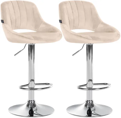 Produktbild von CLP 2er Set Barhocker Milet Samtbezug höhenverstellbar drehbar mit Rückenlehnen creme Material Gestell Metall in Chromoptik