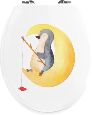 Produktbild von Mr. & Mrs. Panda Toilettendeckel Pinguin Mond - Weiß - Geschenk, WC Sitz, Brille, Erschöpft, Klodeckel, Spruch, schlafen, klo deckel, Süßigkeiten, Klo-Deckel