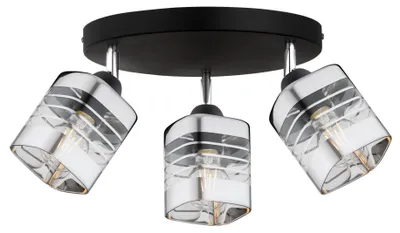 Produktbild von KAR-LIGHTING Deckenleuchte 3-flammig Schwarz/Silber aus Glas & Metall, flach, für Innenbereich – E27-Fassung, 30×50×30 cm