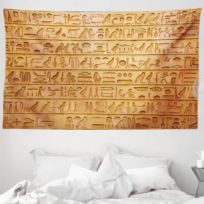 Produktbild von ABAKUHAUS Hieroglyphe Wandteppich, Hieroglyphs Zusammensetzung aus Weiches Mikrofaser Stoff Waschbar ohne Verblassen Digitaldruck, 230 x 140 cm, Blasse Orange Bernstein