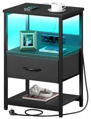Produktbild von Nachttisch mit LED-Beleuchtung ED012-BK40-ST-EU, 40 x 30 x 60 cm, schwarz