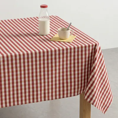 Produktbild von GAMUSI Fleckabweisende Tischdecke mit Vichy-Karo, rechteckig, Baumwollgewebe, natürliche Haptik, 140 x 240 cm, Granatrot