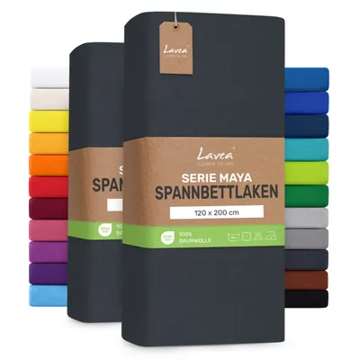 Zdjęcie produktu dla Zestaw 2 sztuk prześcieradeł satynowych Lavea® z gumką, 120x200 cm, 100% bawełna – Miękkie prześcieradła do materacy o wysokości do 20 cm – kolor antracyt