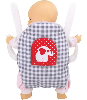 Produktbild von Puppentrage BOBO - Bauchtrage für Puppen und Applikationen  - Graues Karo mit Elefant