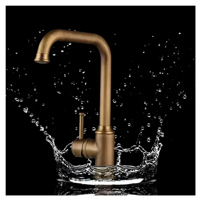 Produktbild von Wasserhahn Retro Nostalgie Drache Waschbecken Messing Mischbatterie Wasserhahn Rotation 360° Waschbeckenarmatur Nostalgie Einhebelmischer Mischbatterie für Badezimmer, Gold