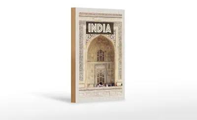 Produktbild von Holzschild Reise 12x18 cm Indien Moschee Eingang Islam Menschen