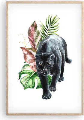 Produktbild von Gerahmtes Poster - Rahmen in heller Eiche - Schwarz Panther Blätter - 61x91,5 cm - Wand Bild - Wanddeko - Wandbilder - Kunstposter - Wandposter - Bilderrahmen - Bilder - Kunstdruck - P2NPA61x91-4813