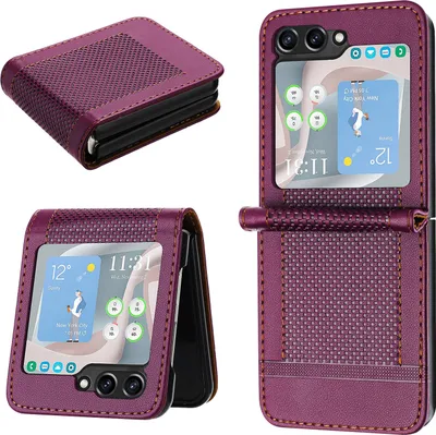 Produktbild von Handyhülle für Samsung Galaxy Z Flip 5 Leder Flip Klappbare Schutzhülle mit Standfunktion Lila