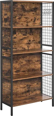 Produktbild von VASAGLE Bücherregal, Büroregal, Küchenregal, Bodenregal mit 4 Böden, 4 S-Haken, für Büro, Wohnzimmer, Arbeitszimmer, Stahlrahmen, Industriedesign