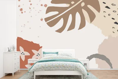 Produktbild von MuchoWow® Fototapete für Wohnzimmer oder Schlafzimmer Wandtapete Vinyl Motivtapete Sommer - Monstera - Braun - 420x280 cm - Zimmer für Kinder
