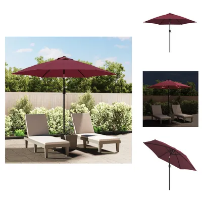 Immagine prodotto di vidaXL Ombrellone con luci LED e palo in acciaio 300 cm rosso Bordeaux - Ombrelloni e tende da sole