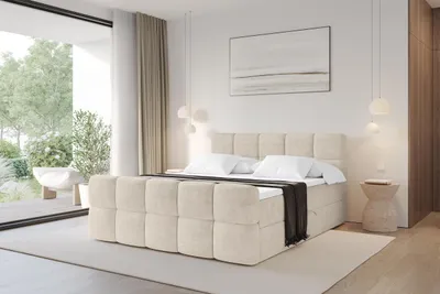 Produktbild von ALTDECOR Boxspringbett mit Fußteil - H3 Matratze und Topper - FAMA-Z - 200x200 - Beige - Doppelbett, Boxbett, Polsterbett mit Bettkasten mit Stauraum und Kopftei
