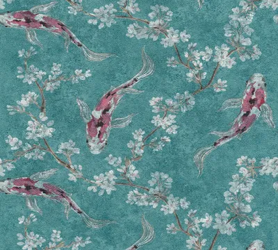 Produktbild von A.S. Création asiatische Tapete mit Kois Asian Fusion Vliestapete blau grün rot 10,05 m x 0,53 m