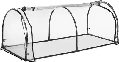 Produktbild von Relaxdays Folienfrühbeet, Gewächshaus Aufzucht, HBT: 50 x 130 x 60 cm, Frühbeet Tunnel mit Tür, PVC, transparent/schwarz