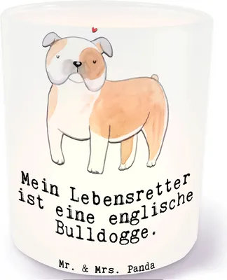 Produktbild von Mr. & Mrs. Panda Glas Windlicht Englische Bulldogge Lebensretter - Transparent - Geschenk, kerzenhalter, deko, Teelichthalter, aus
