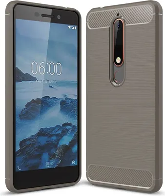 Produktbild von Nokia Case Handyhülle Cover TPU Case Schutzhülle Case Handy Bumper Carbon Optik Schale, Farbe:Grau, Modell wählen:Nokia 5.1