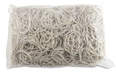 Zdjęcie produktu dla ARTYKUŁY KANCLARSKIE: Gumki recepturki. Średnica: 50 mm. Kolor: biały. Waga: 1000 g (1 kg)