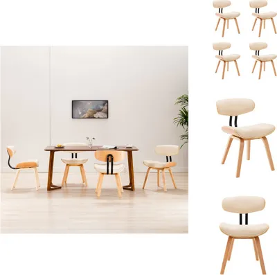 Productafbeelding van vidaXL Eetkamerstoelen, 4 stuks, crème kleur, beuken en kunstleer - Eetkamerstoelen