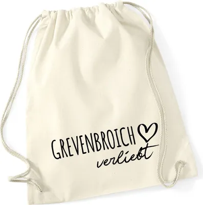 Produktbild von Huuraa Turnbeutel Grevenbroich verliebt 12 Liter Natural Baumwolle Rucksack Geschenkidee
