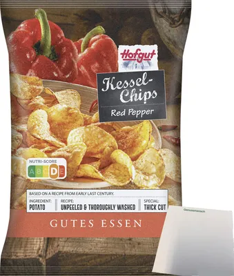 Produktbild von Hofgut Kessel Chips Red Pepper (150g Beutel) + usy Block