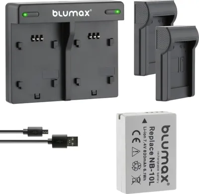 Produktbild von 1x Akku + Lader für Canon NB-10L Powershot SX40 HS SX-40HS 820 mAh (7,4V)