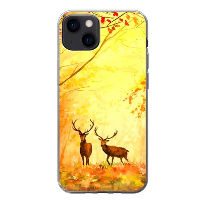 Produktbild von MuchoWow® Handyhülle Schutzhülle Hülle für iPhone 13 Natur - Ölfarbe - Hirsche - Tiere - Herbst - Orange Silikon Softcase Handy Hülle - Karteninhaber