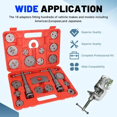 Produktbild von Bremskolben Werkzeugset - 22-teilig Kolbenrücksteller & Kompressor - Bremssattel Rückstellwerkzeug - Für Bremsbelagwechsel - Universal Auto-Werkzeug
