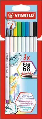 Produktbild von Premium-Filzstift mit Pinselspitze für variable Strichstärken - STABILO Pen 68 brush - 8er Pack - mit 8 verschiedenen Farben