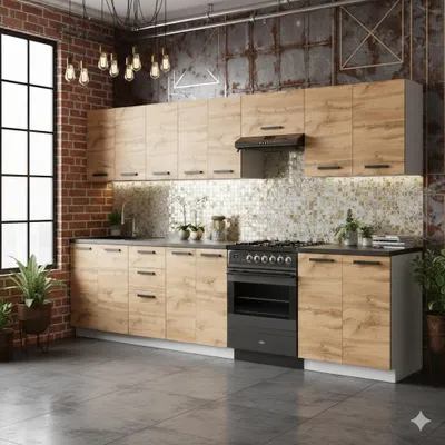 Zdjęcie produktu dla ULWEHOME Meble kuchenne Zestaw mebli kuchennych Kuchnia Milan 320cm | szafka • regał • blat • aneks kuchenny • nowa kuchnia | Dąb Wotan 3,2 m