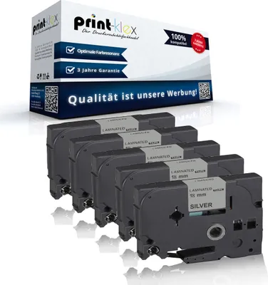 Produktbild von Print-Klex 5x Kompatible Schriftbänder kompatibel mit Brother TZE-941 P-TouchH300 P-TouchH300Li P-TouchH300Series P-TouchH500 P-TouchH500Li P-TouchH500Series 18 mm x 8m TZE 941 TZE941 Schriftkassette BK/S - Eco Print Serie