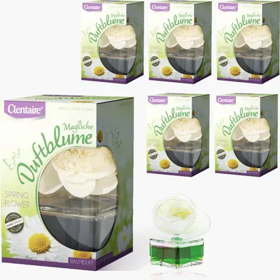 Produktbild von CLENTAIRE Duftblumen 6er Pack x 75 ml Spring Flower - sinnlicher blumiger Raumduft, handgefertigte Papierblume auf Maniok, Raumdekoration