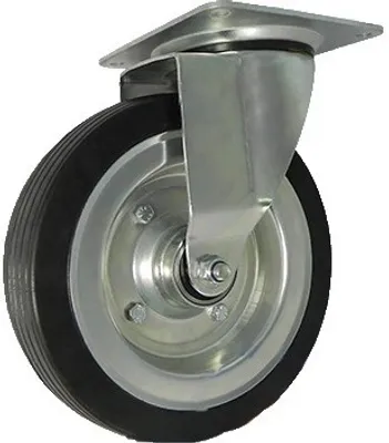 Produktbild von Metal-Gummi-Räder Breites Stützrad Ersatzrad Gummi 250mm / 220kg In kippbaren Gehäusen Vollgummireifen Stahl-Felgen Transportrollen (92NNL)