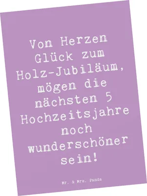 Produktbild von Mr. & Mrs. Panda Postkarte Spruch 5. Hochzeitstag Holzhochzeit - Lavendeltraum - Geschenk, Geschenke, Ansichtskarte, einzelkarte, Heirat, Erinnerung, Ehebotschaft